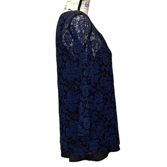 Olivia Moon Lace Navy Blue 1/2 Sleeves Popover NWT Size Medium - Picture 4 of 11